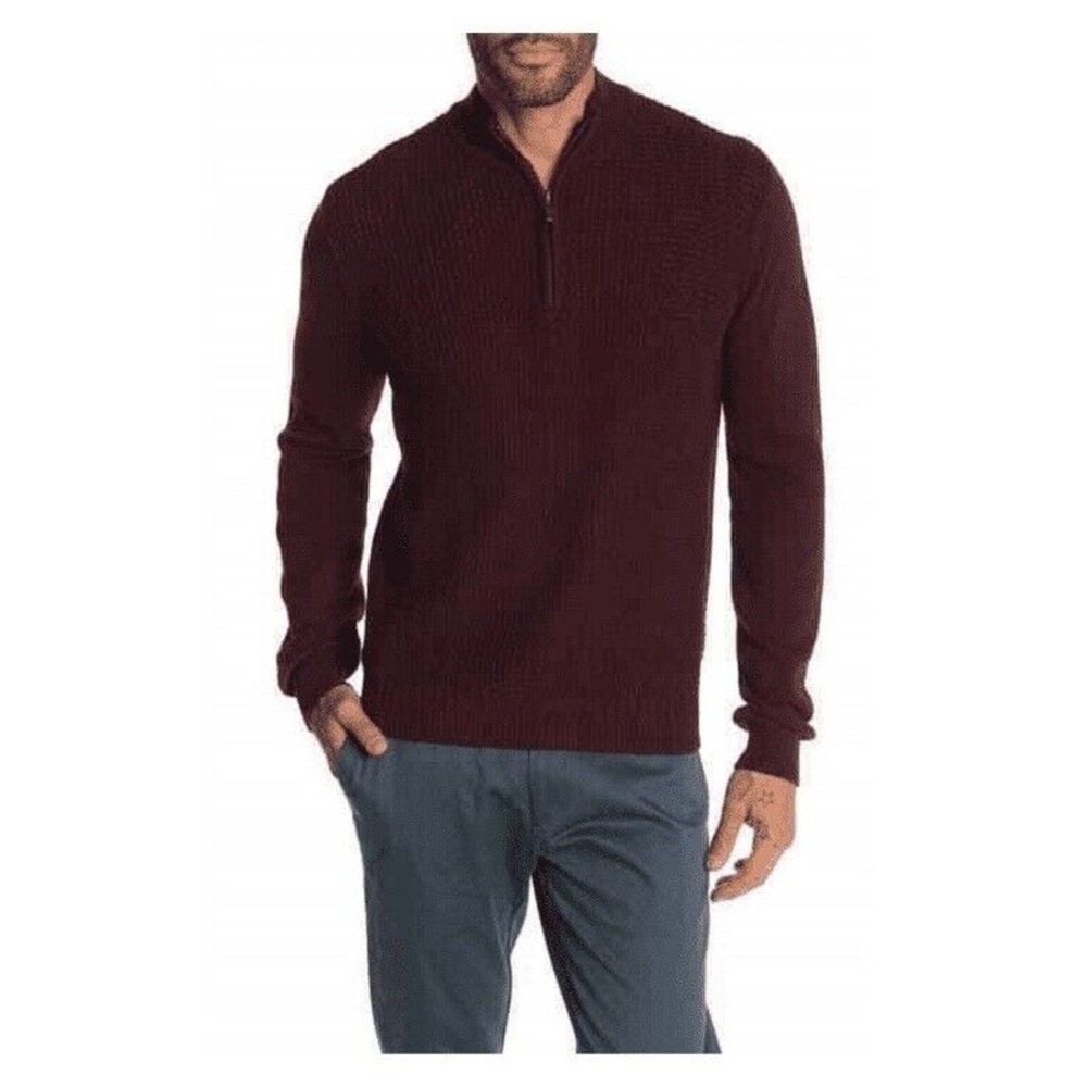 Ben Sherman Quarter Zip Pullover Sweater Textured‎ Knit Maroon Mens Medium Fall